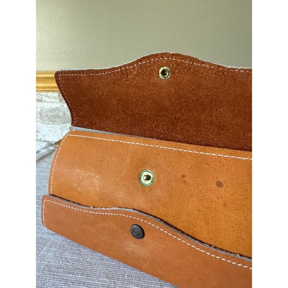 Vintage Cowhide Leather Checkbook Wallet With Coin Pocket & Card Holder Tan - Picture 10 of 16